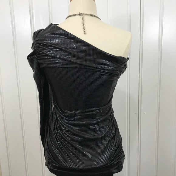 Cefian black faux snakeskin one shoulder dress S - Picture 3 of 5